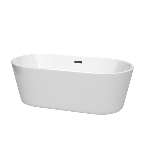 Wyndham Carissa 67 Inch Freestanding Bathtub in White with Matte Black Drain and Overflow Trim- Wyndham