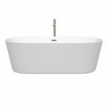 Load image into Gallery viewer, Wyndham Carissa 71 Inch Freestanding Bathtub in White with Floor Mounted Faucet, Drain and Overflow Trim in Brushed Nickel- Wyndham