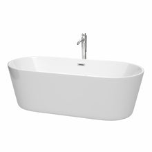 Load image into Gallery viewer, Wyndham Carissa 71 Inch Freestanding Bathtub in White with Floor Mounted Faucet, Drain and Overflow Trim in Polished Chrome- Wyndham