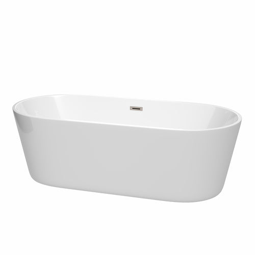 Wyndham Carissa 71 Inch Freestanding Bathtub in White with Brushed Nickel Drain and Overflow Trim- Wyndham