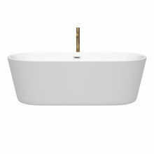 Load image into Gallery viewer, Wyndham Carissa 71 Inch Freestanding Bathtub in White with Polished Chrome Trim and Floor Mounted Faucet in Brushed Gold- Wyndham