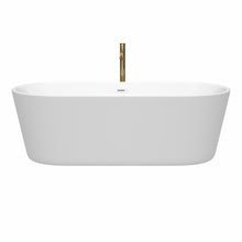 Load image into Gallery viewer, Wyndham Carissa 71 Inch Freestanding Bathtub in White with Shiny White Trim and Floor Mounted Faucet in Brushed Gold- Wyndham