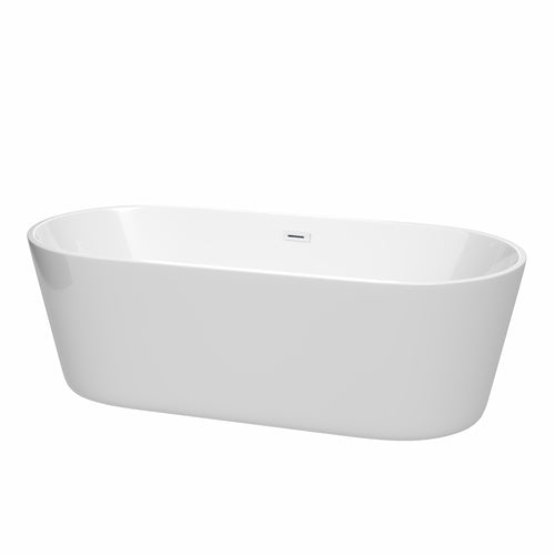Wyndham Carissa 71 Inch Freestanding Bathtub in White with Shiny White Drain and Overflow Trim- Wyndham