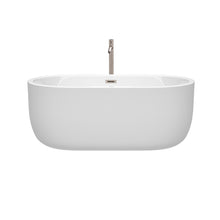 Load image into Gallery viewer, Wyndham Juliette 60 Inch Freestanding Bathtub in White with Floor Mounted Faucet, Drain and Overflow Trim in Brushed Nickel- Wyndham