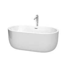 Load image into Gallery viewer, Wyndham Juliette 60 Inch Freestanding Bathtub in White with Floor Mounted Faucet, Drain and Overflow Trim in Polished Chrome- Wyndham
