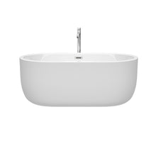 Load image into Gallery viewer, Wyndham Juliette 60 Inch Freestanding Bathtub in White with Floor Mounted Faucet, Drain and Overflow Trim in Polished Chrome- Wyndham