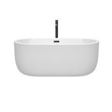 Load image into Gallery viewer, Wyndham Juliette 60 Inch Freestanding Bathtub in White with Floor Mounted Faucet, Drain and Overflow Trim in Matte Black- Wyndham