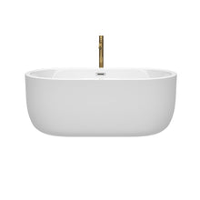 Load image into Gallery viewer, Wyndham Juliette 60 Inch Freestanding Bathtub in White with Polished Chrome Trim and Floor Mounted Faucet in Brushed Gold- Wyndham