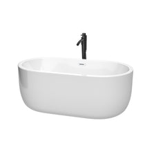 Load image into Gallery viewer, Wyndham Juliette 60 Inch Freestanding Bathtub in White with Shiny White Trim and Floor Mounted Faucet in Matte Black- Wyndham