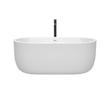 Load image into Gallery viewer, Wyndham Juliette 60 Inch Freestanding Bathtub in White with Shiny White Trim and Floor Mounted Faucet in Matte Black- Wyndham