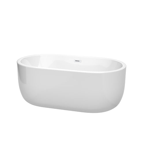 Wyndham Juliette 60 Inch Freestanding Bathtub in White with Shiny White Drain and Overflow Trim- Wyndham