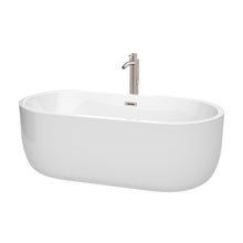 Load image into Gallery viewer, Wyndham Juliette 67 Inch Freestanding Bathtub in White with Floor Mounted Faucet, Drain and Overflow Trim in Brushed Nickel- Wyndham