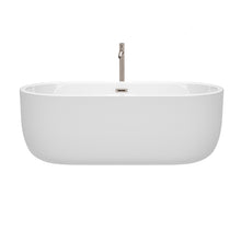 Load image into Gallery viewer, Wyndham Juliette 67 Inch Freestanding Bathtub in White with Floor Mounted Faucet, Drain and Overflow Trim in Brushed Nickel- Wyndham