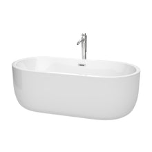 Load image into Gallery viewer, Wyndham Juliette 67 Inch Freestanding Bathtub in White with Floor Mounted Faucet, Drain and Overflow Trim in Polished Chrome- Wyndham