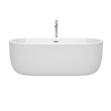 Load image into Gallery viewer, Wyndham Juliette 67 Inch Freestanding Bathtub in White with Floor Mounted Faucet, Drain and Overflow Trim in Polished Chrome- Wyndham