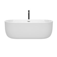 Load image into Gallery viewer, Wyndham Juliette 67 Inch Freestanding Bathtub in White with Polished Chrome Trim and Floor Mounted Faucet in Matte Black- Wyndham