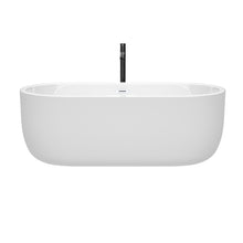 Load image into Gallery viewer, Wyndham Juliette 67 Inch Freestanding Bathtub in White with Shiny White Trim and Floor Mounted Faucet in Matte Black- Wyndham
