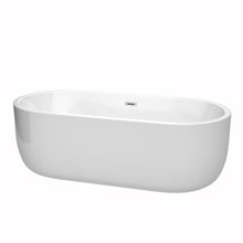 Load image into Gallery viewer, Wyndham Juliette 71 Inch Freestanding Bathtub in White with Polished Chrome Drain and Overflow Trim- Wyndham