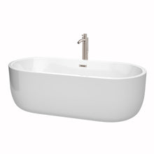 Load image into Gallery viewer, Wyndham Juliette 71 Inch Freestanding Bathtub in White with Floor Mounted Faucet, Drain and Overflow Trim in Brushed Nickel- Wyndham