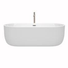 Load image into Gallery viewer, Wyndham Juliette 71 Inch Freestanding Bathtub in White with Floor Mounted Faucet, Drain and Overflow Trim in Brushed Nickel- Wyndham