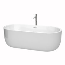 Load image into Gallery viewer, Wyndham Juliette 71 Inch Freestanding Bathtub in White with Floor Mounted Faucet, Drain and Overflow Trim in Polished Chrome- Wyndham