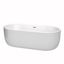 Load image into Gallery viewer, Wyndham Juliette 71 Inch Freestanding Bathtub in White with Brushed Nickel Drain and Overflow Trim- Wyndham