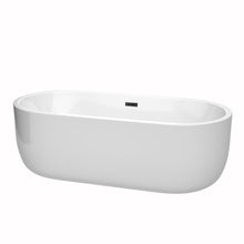 Load image into Gallery viewer, Wyndham Juliette 71 Inch Freestanding Bathtub in White with Matte Black Drain and Overflow Trim- Wyndham