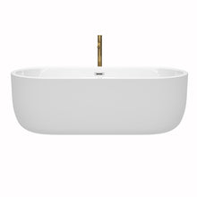 Load image into Gallery viewer, Wyndham Juliette 71 Inch Freestanding Bathtub in White with Polished Chrome Trim and Floor Mounted Faucet in Brushed Gold- Wyndham
