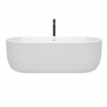 Load image into Gallery viewer, Wyndham Juliette 71 Inch Freestanding Bathtub in White with Shiny White Trim and Floor Mounted Faucet in Matte Black- Wyndham
