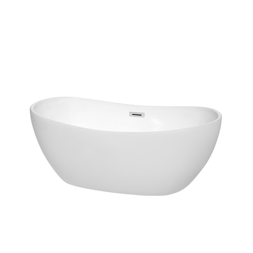 Wyndham Rebecca 60 Inch Freestanding Bathtub in White with Polished Chrome Drain and Overflow Trim- Wyndham