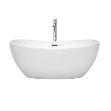 Load image into Gallery viewer, Wyndham Rebecca 60 Inch Freestanding Bathtub in White with Floor Mounted Faucet, Drain and Overflow Trim in Polished Chrome- Wyndham
