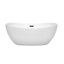 Load image into Gallery viewer, Wyndham Rebecca 60 Inch Freestanding Bathtub in White with Matte Black Drain and Overflow Trim- Wyndham