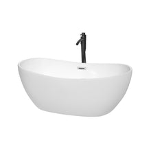 Load image into Gallery viewer, Wyndham Rebecca 60 Inch Freestanding Bathtub in White with Polished Chrome Trim and Floor Mounted Faucet in Matte Black- Wyndham