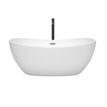 Load image into Gallery viewer, Wyndham Rebecca 60 Inch Freestanding Bathtub in White with Polished Chrome Trim and Floor Mounted Faucet in Matte Black- Wyndham
