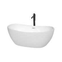 Load image into Gallery viewer, Wyndham Rebecca 60 Inch Freestanding Bathtub in White with Shiny White Trim and Floor Mounted Faucet in Matte Black- Wyndham