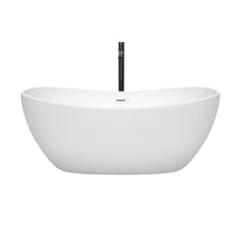 Load image into Gallery viewer, Wyndham Rebecca 60 Inch Freestanding Bathtub in White with Shiny White Trim and Floor Mounted Faucet in Matte Black- Wyndham