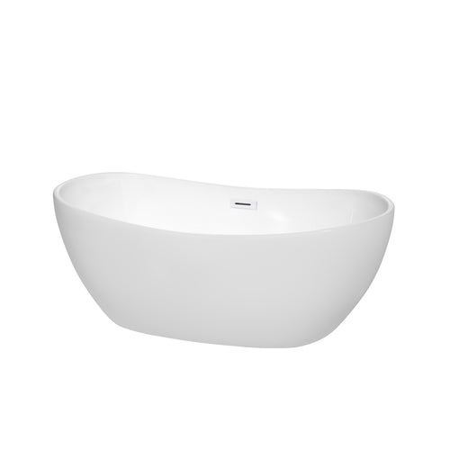Wyndham Rebecca 60 Inch Freestanding Bathtub in White with Shiny White Drain and Overflow Trim- Wyndham