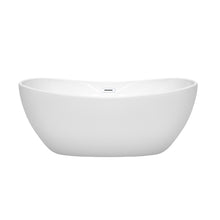 Load image into Gallery viewer, Wyndham Rebecca 60 Inch Freestanding Bathtub in White with Shiny White Drain and Overflow Trim- Wyndham