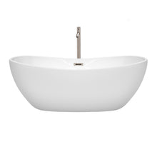 Load image into Gallery viewer, Wyndham Rebecca 65 Inch Freestanding Bathtub in White with Floor Mounted Faucet, Drain and Overflow Trim in Brushed Nickel- Wyndham