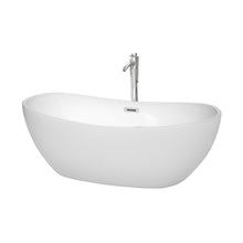 Load image into Gallery viewer, Wyndham Rebecca 65 Inch Freestanding Bathtub in White with Floor Mounted Faucet, Drain and Overflow Trim in Polished Chrome- Wyndham