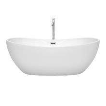 Load image into Gallery viewer, Wyndham Rebecca 65 Inch Freestanding Bathtub in White with Floor Mounted Faucet, Drain and Overflow Trim in Polished Chrome- Wyndham