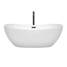Load image into Gallery viewer, Wyndham Rebecca 65 Inch Freestanding Bathtub in White with Floor Mounted Faucet, Drain and Overflow Trim in Matte Black- Wyndham