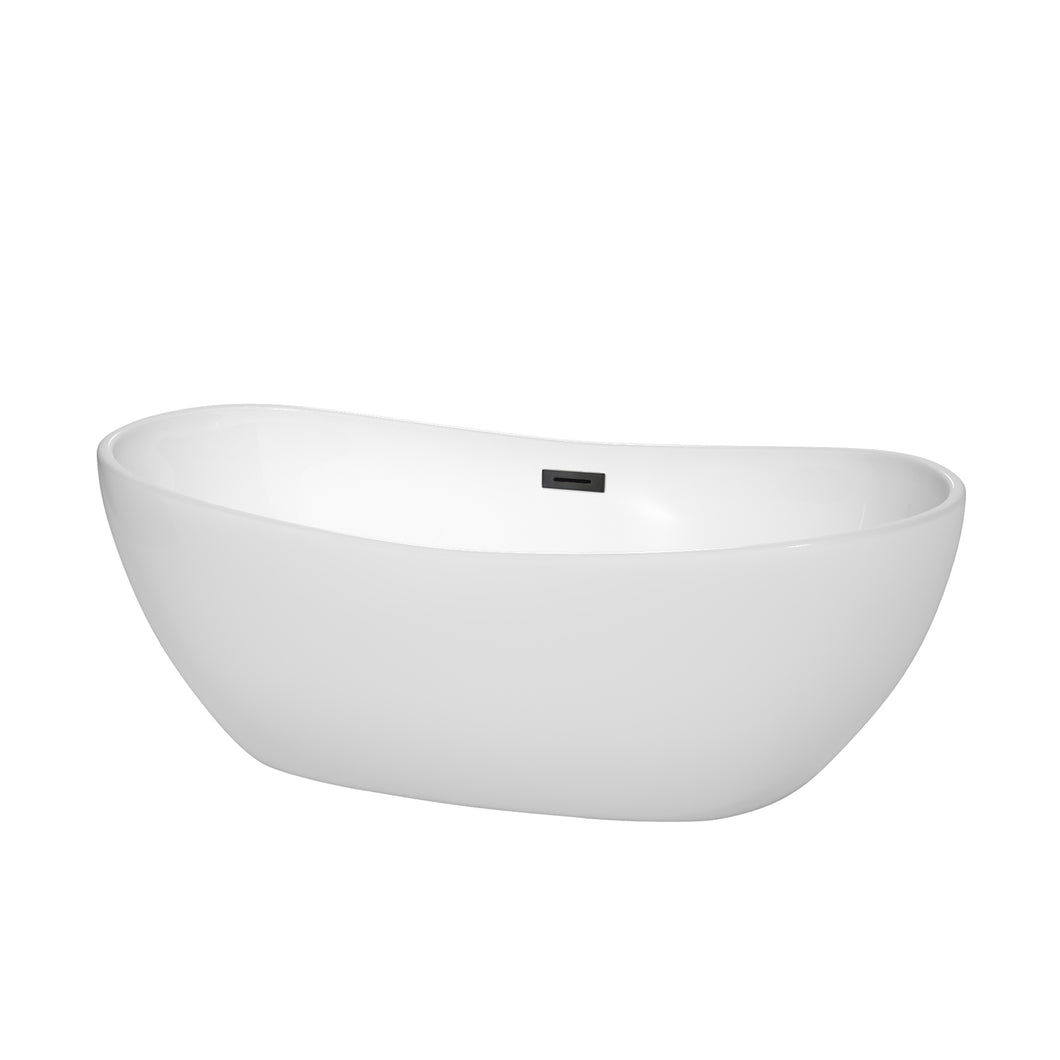 Wyndham Rebecca 65 Inch Freestanding Bathtub in White with Matte Black Drain and Overflow Trim- Wyndham