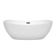 Load image into Gallery viewer, Wyndham Rebecca 65 Inch Freestanding Bathtub in White with Matte Black Drain and Overflow Trim- Wyndham
