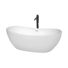 Load image into Gallery viewer, Wyndham Rebecca 65 Inch Freestanding Bathtub in White with Shiny White Trim and Floor Mounted Faucet in Matte Black- Wyndham