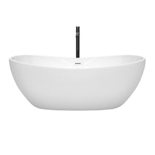 Load image into Gallery viewer, Wyndham Rebecca 65 Inch Freestanding Bathtub in White with Shiny White Trim and Floor Mounted Faucet in Matte Black- Wyndham