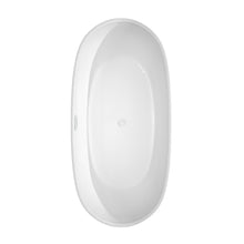 Load image into Gallery viewer, Wyndham Rebecca 65 Inch Freestanding Bathtub in White with Shiny White Trim and Floor Mounted Faucet in Brushed Gold- Wyndham