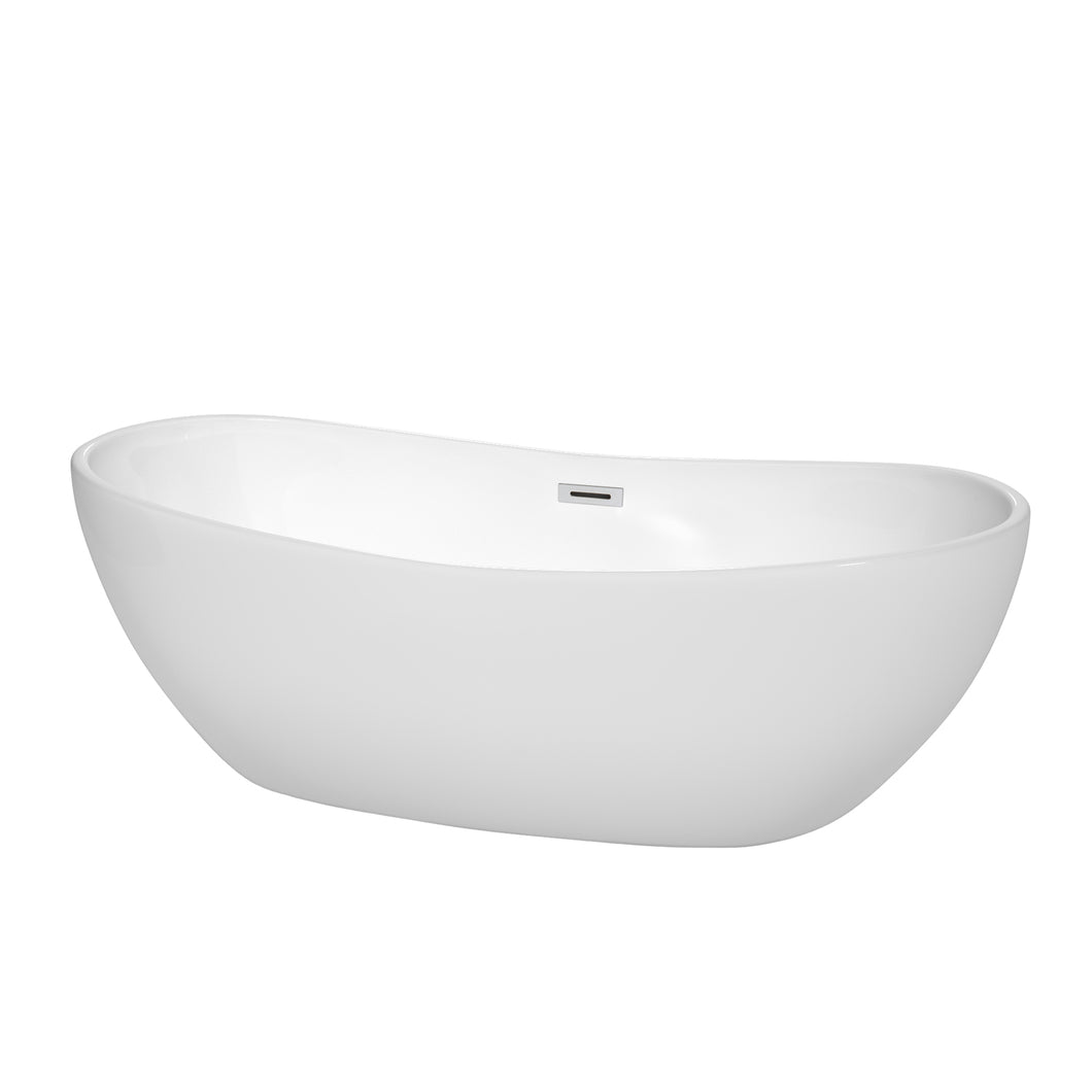 Wyndham Rebecca 70 Inch Freestanding Bathtub in White with Polished Chrome Drain and Overflow Trim- Wyndham