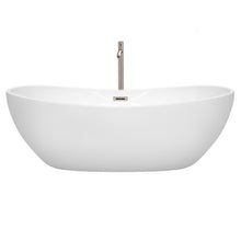Load image into Gallery viewer, Wyndham Rebecca 70 Inch Freestanding Bathtub in White with Floor Mounted Faucet, Drain and Overflow Trim in Brushed Nickel- Wyndham
