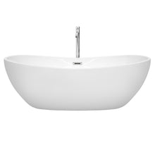 Load image into Gallery viewer, Wyndham Rebecca 70 Inch Freestanding Bathtub in White with Floor Mounted Faucet, Drain and Overflow Trim in Polished Chrome- Wyndham
